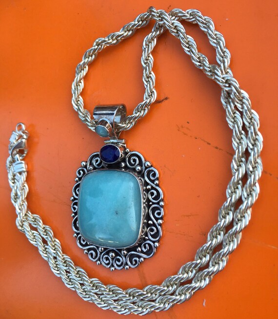 Turquoise 1980's Sterling Silver Necklace with SE… - image 2