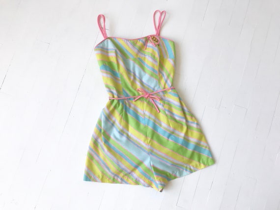 1960’s Pastel Striped Cotton Romper / Swimsuit