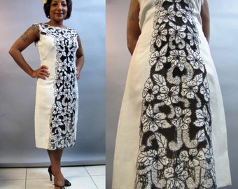 Incredible 1960's White & Black LACE Dress, Sexy Open Cut Out Work, size 8 ROCKABILLY Dress