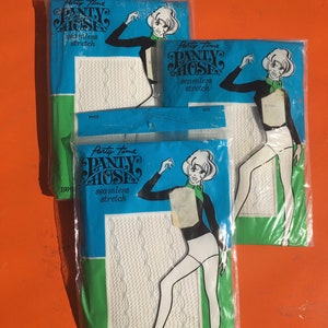 60's Light Blue Patterned FISHNET PANTYHOSE Tights, Mint in Package, size Tall