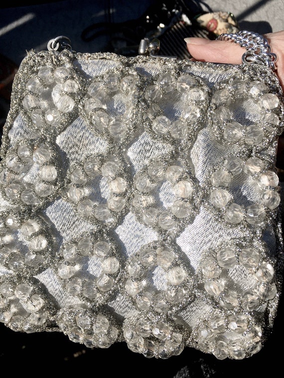 Fun Vintage 1960's Silver BEADED Bag / 70s DISCO … - image 4