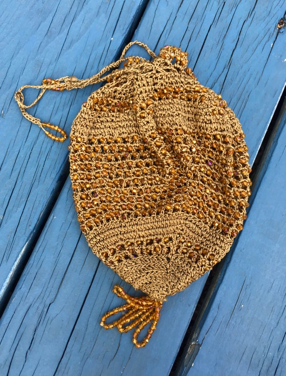 1920's Beaded Bag, Antique RETICULE Pouch Purse - image 6