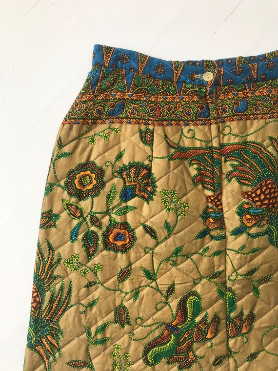 1970's Quilted Botanical Print Maxi Skirt - Gem