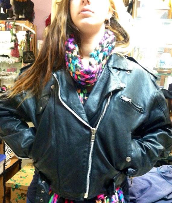 Vintage 1980's BIKER Leather, Men's or Ladies, Genuine Black