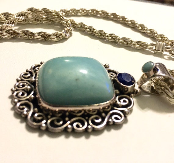 Turquoise 1980's Sterling Silver Necklace with SE… - image 7