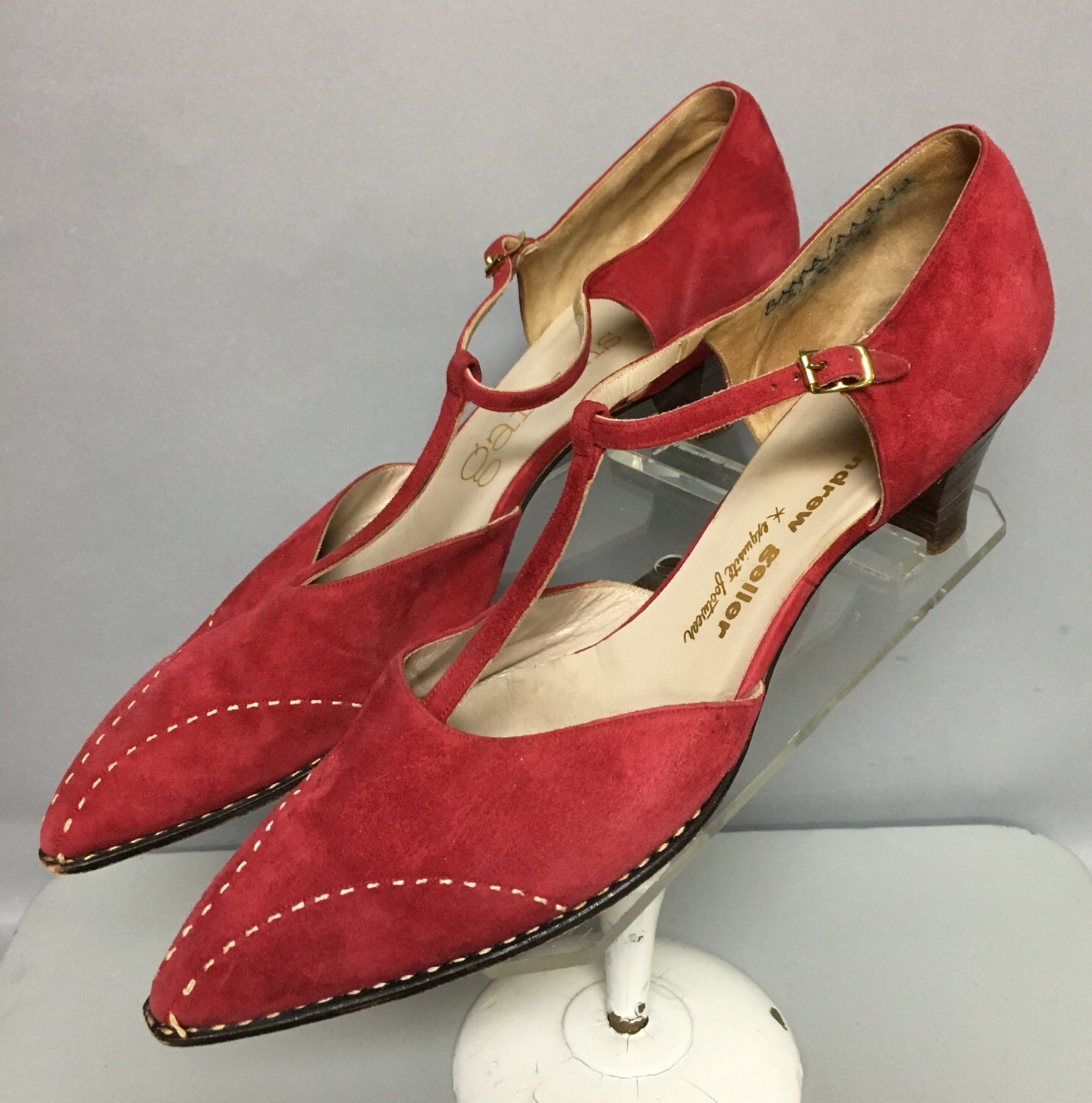 Vintage 50s/60's ROCKABILLY Heels, T-STRAP High Heel Shoes, in Red ...