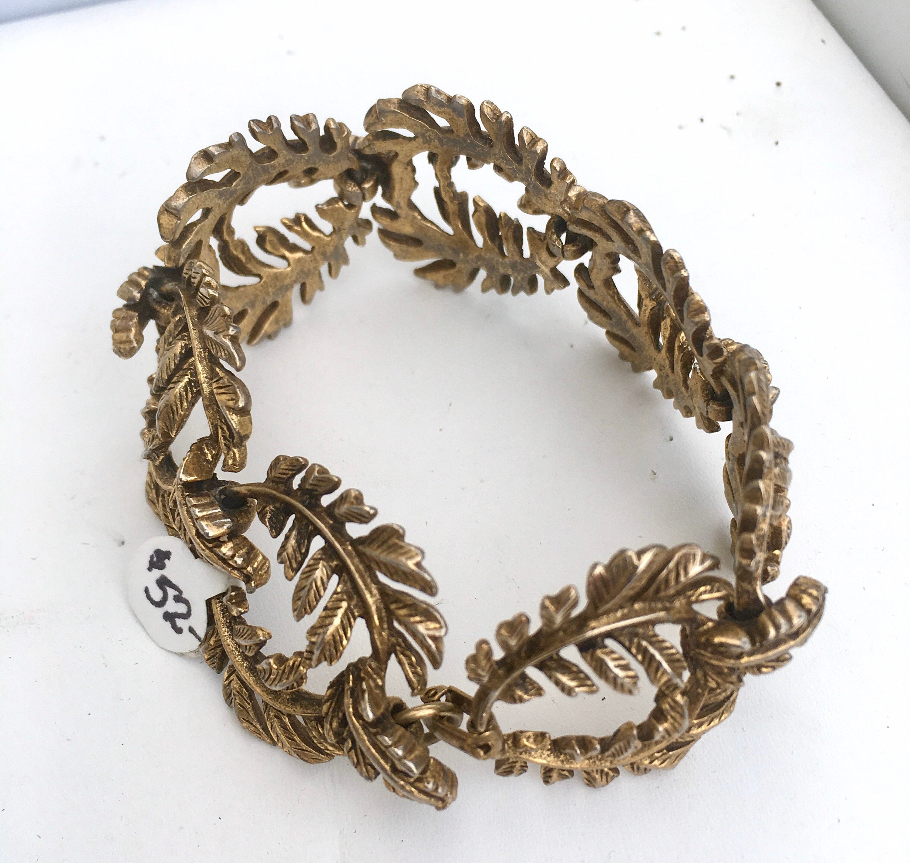 売れ筋がひクリスマスプレゼント！ 1950's Vintage Link Design Finish BRASS Bracelet, LEAF その他