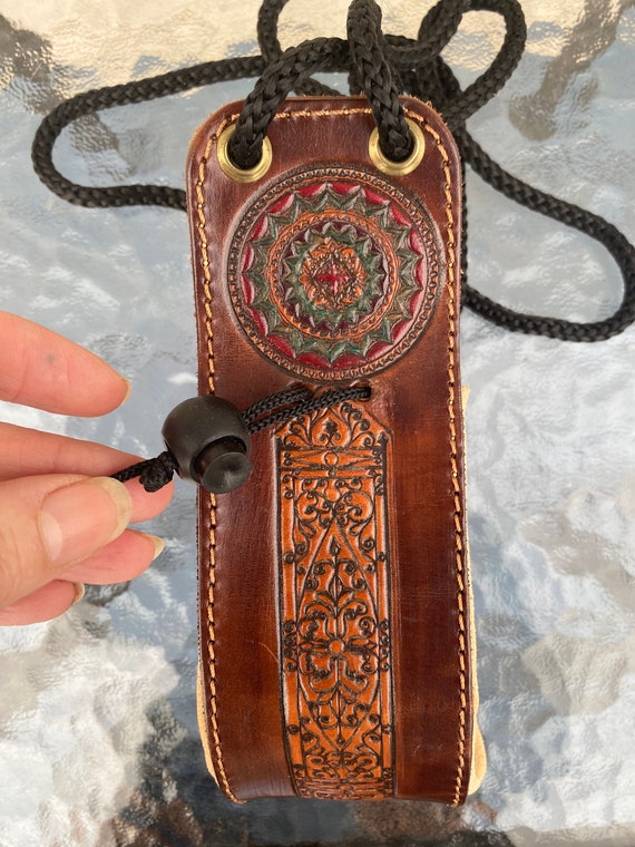 Tooled LEATHER Pouch Mojo Bag, HIPPIE Style small… - image 6