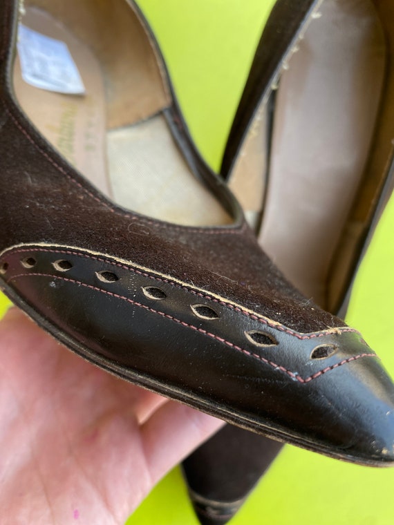 50's / 60's Brown SUEDE High Heel Stilettoes, w/ … - image 3