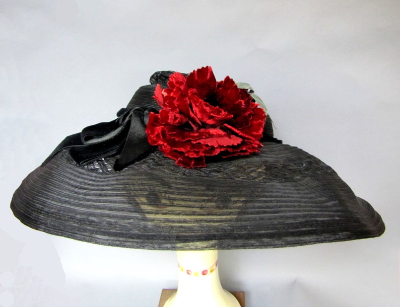 Vintage 1930s Black WIDE BRIM Cartwheel Hat From the BOARDWALK - Etsy