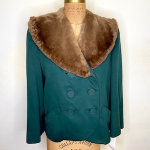 Forest Green 1940&#39;s 100% WOOL Suit Jacket with Beaver Fur, size Medium