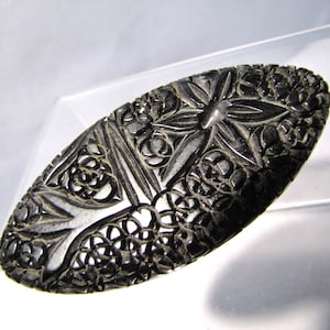 Black Deeply Carved Genuine BAKELITE Brooch, Vintage 1930&#39;s Floral CATALIN Pin