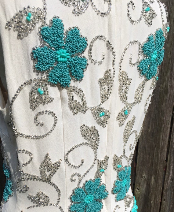 Fab 50s Aqua Beaded Shell Top - image 9