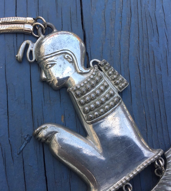 1970s Egyptian Revival Necklace, Silver STATEMENT… - image 2