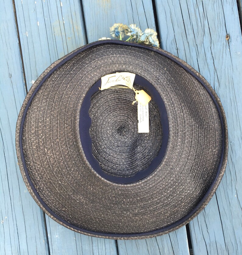 Vintage 50's Straw WIDE BRIMMED Hat / 1950s Deadstock Hat with Tags image 7