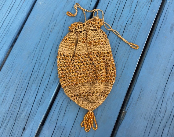 1920's Beaded Bag, Antique RETICULE Pouch Purse - image 1