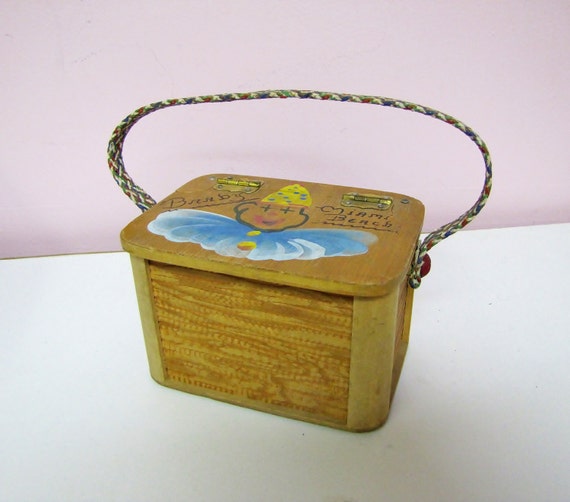 So Cute! Hand PAINTED Wooden CHILDS Box Bag, Vint… - image 2