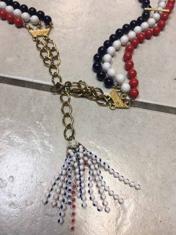 Vintage Chain And Medallion Belt With Patriotic Red White And Blue Beads 1970 main image 3