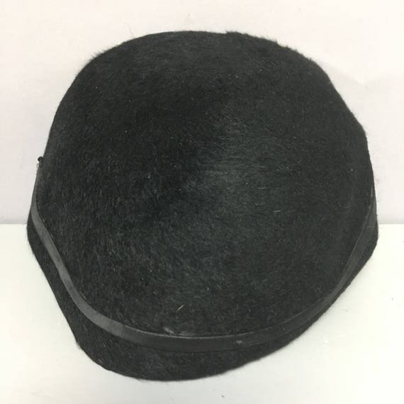 1950s Black COCKTAIL Hat / Fur Felt with Rhinesto… - image 4