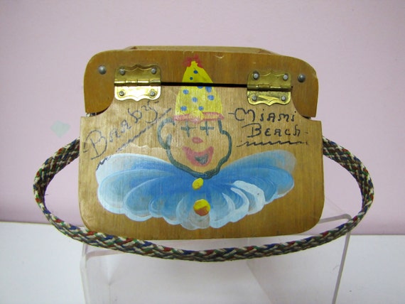 So Cute! Hand PAINTED Wooden CHILDS Box Bag, Vint… - image 1