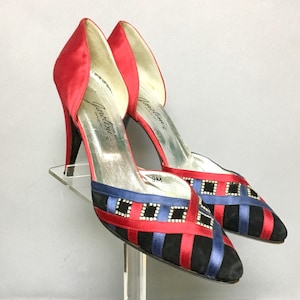 FAB Vintage 1980's GAROLINI Italian DESIGNER Shoes, 80s Satin High Heels, size 9