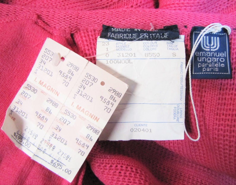 Deadstock UNGARO SWEATER, NOS 1980s Pink Designer Cardigan image 3