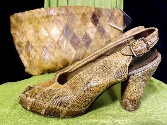 1940's Art DECO, Snakeskin Clutch Bag, & Matching