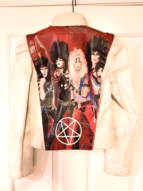 1980's Hand Painted MOTLEY CRUE Leather Jacket, 8… - image 1