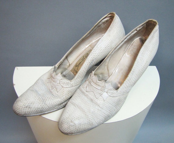 30's White Lizard Leather Dance Heels / ANTIQUE S… - image 5