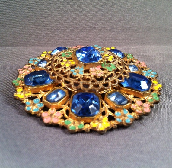 ANTIQUE 1930's Gold Gilt FILIGREE Brooch / Gorgeo… - image 2