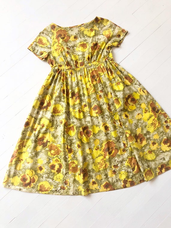 Vintage Yellow Cotton Floral Print Dress - image 4
