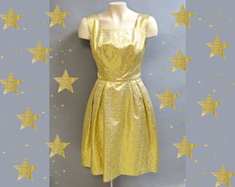 Glamorous GOLD LAME 1950's / 1960's Brocade Cocktail Party Dress