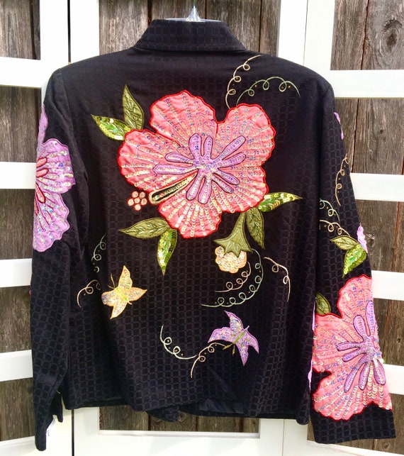 90s Floral SEQUINS Jacket, Size Medium - Etsy
