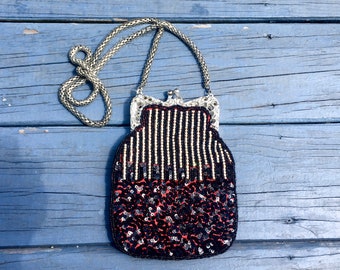 Deco 1920 Estilo con cuentas y monedero RHINESTONE, bolso de noche retro FLAPPER