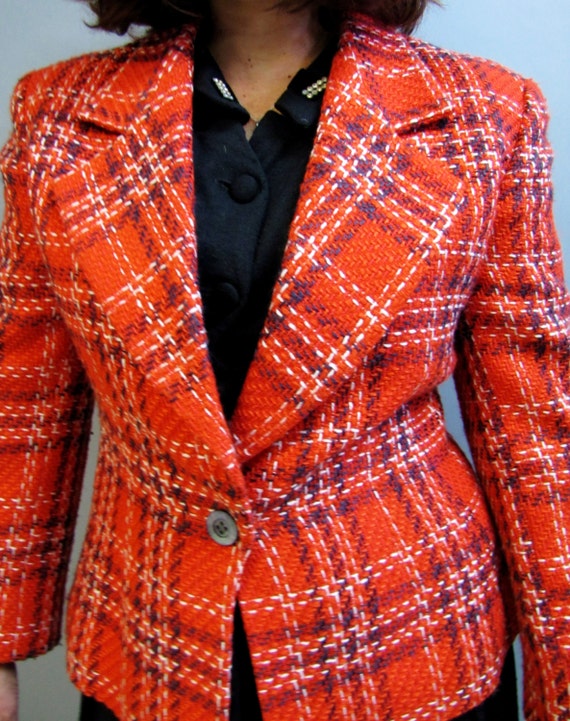 JAEGER Vintage 1980's DESIGNER Plaid Jacket, Size 