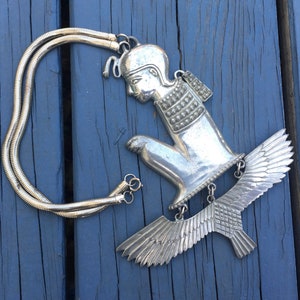 1970s Egyptian Revival Necklace, Silver STATEMENT PIECE Choker