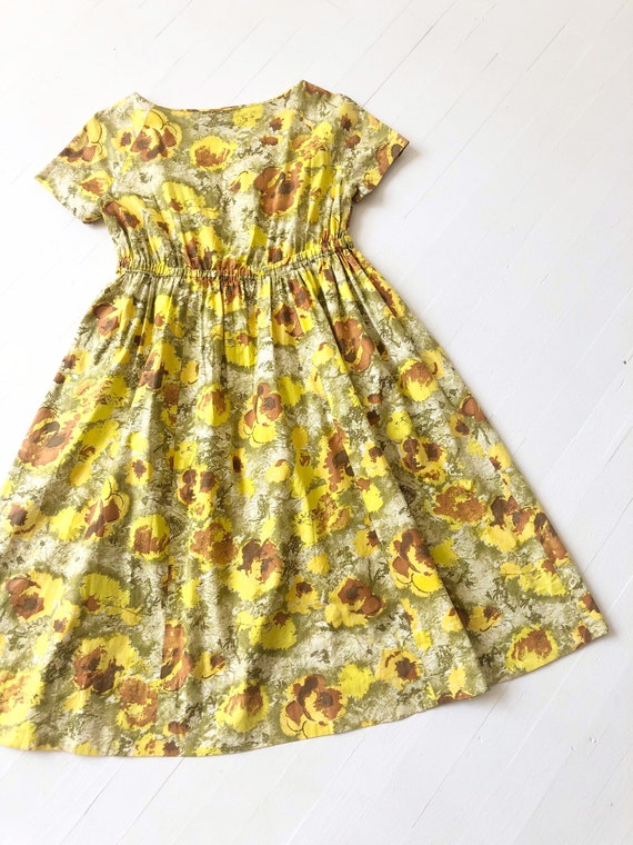 Vintage Yellow Cotton Floral Print Dress - image 3