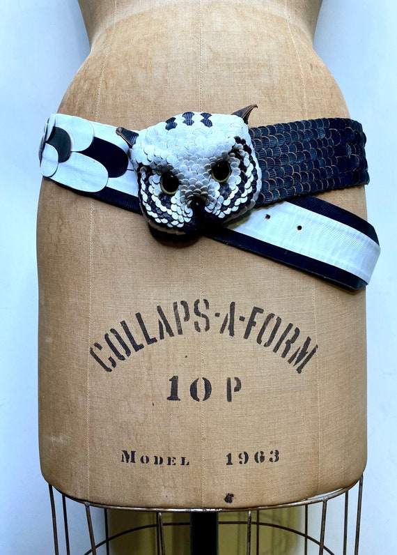 Vintage OWL Leather Belt with FABULOUS Belt Buckle