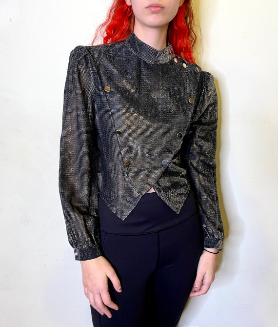 1980's Black & Silver Lame’ Glam Rock Shirt, 80s … - image 9