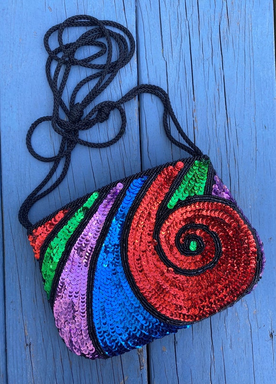 Handmade 1980’s Rainbow Sequined Crossbody Bag, Co