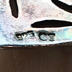 May include: Close-up of a silver charm with the inscription "925 CI" on the back.