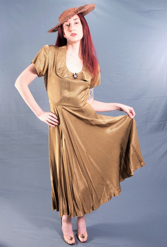 bombshell silk dress Beautiful BOMBSHELL Dress / 1940's Iridescent SATIN Dress / Size 2/3