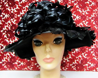 Gwenn Pennington EXCLUSIVE Hat / 2 DIE 4 Vintage Hat / 1950's All FEATHER Hat / 50s Wide Brim Lampshade Hat
