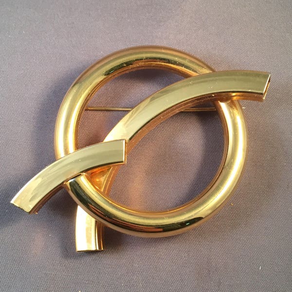 MCM Geometric Pin, Vintage 70's Abstract Pin, 70's Shiny GOLDTONE Brooch