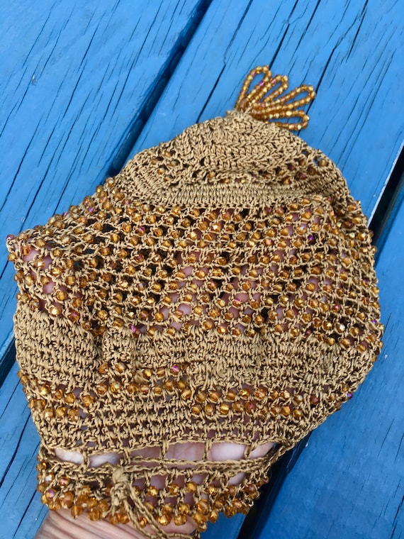 1920's Beaded Bag, Antique RETICULE Pouch Purse - image 3