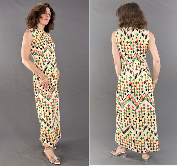 VINTAGE 1960/'s1970/'s MOD size Medium Shift Style Dress Vivid GEOMETRIC