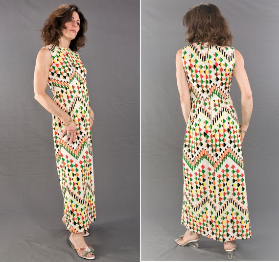 Geometric 1970's MAXI Dress / Vintage 70s Polyester Dress - Etsy