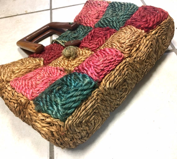 HANDMADE Woven RAFFIA Straw 1950s Purse - image 3