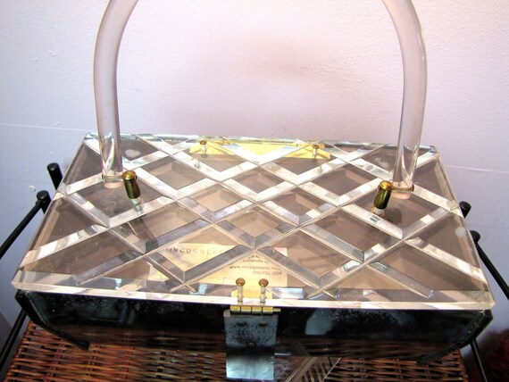 SIGNED Grey LUCITE Box Bag, Vintage 1950's Art De… - image 5