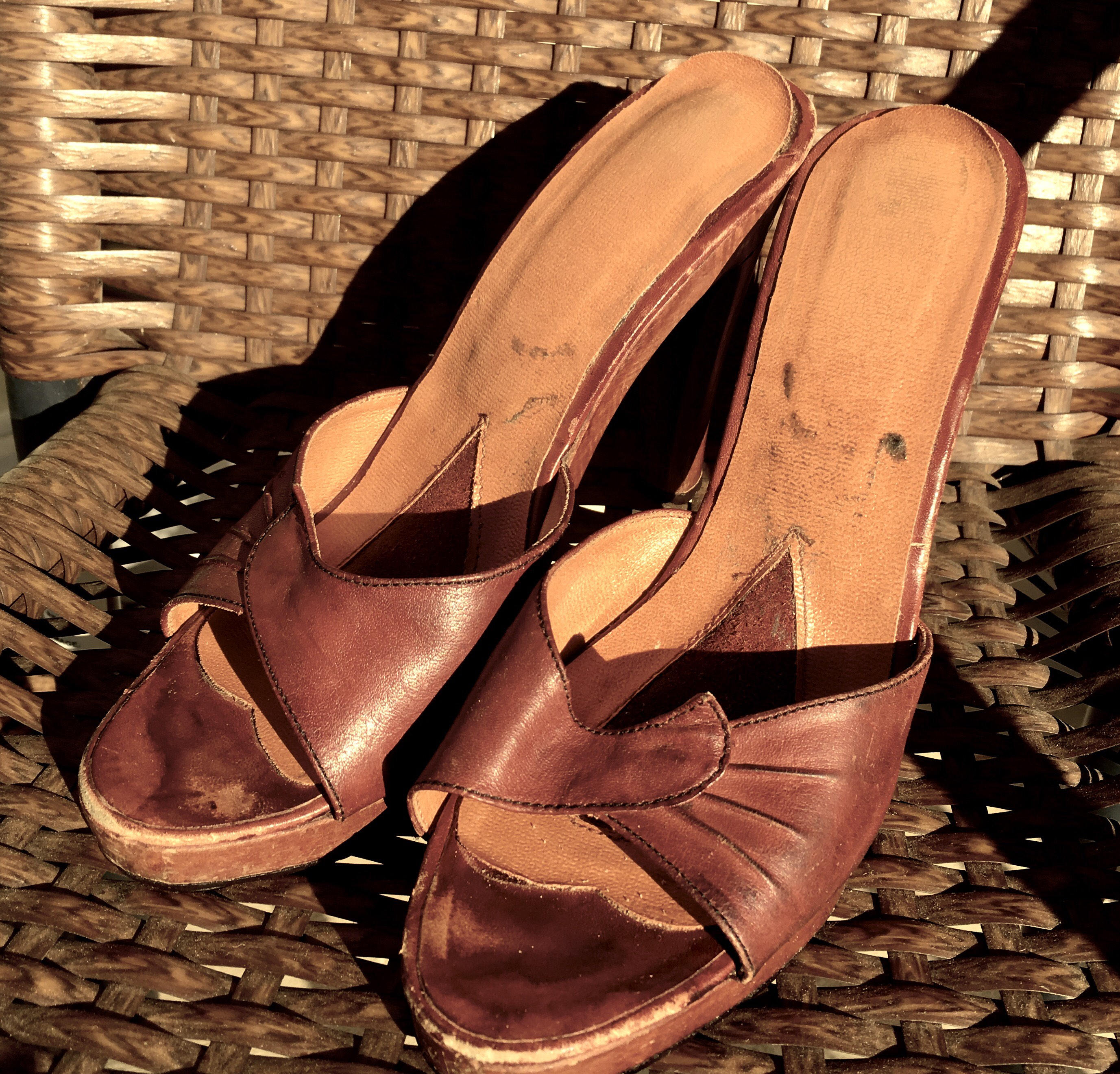 Puñalada tema judío Brown LEATHER 1970s WOODEN Platform Shoes Vintage 70's - Etsy